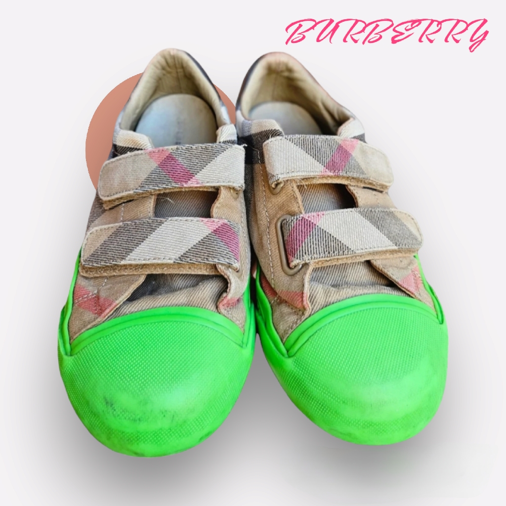 Burberry Kids Checked Trainers Beige Vintage Green Sole Size Eu32